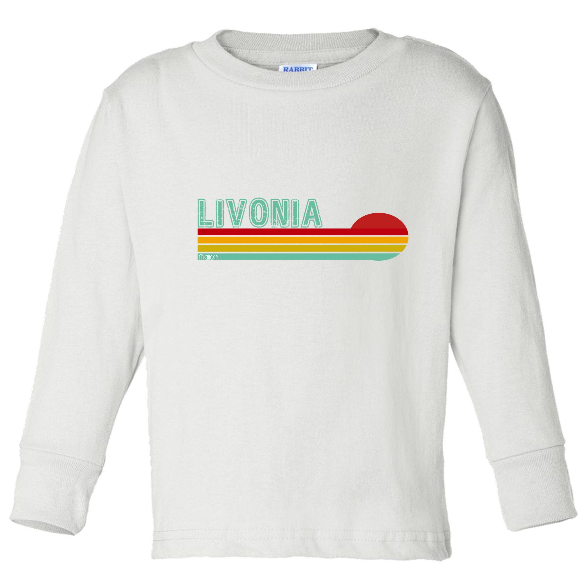 Livonia Michigan Retro Sunset Logo Toddler Long Sleeve Shirt