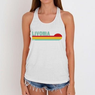 Livonia Michigan Retro Sunset Logo Women's Knotted Racerback Tank