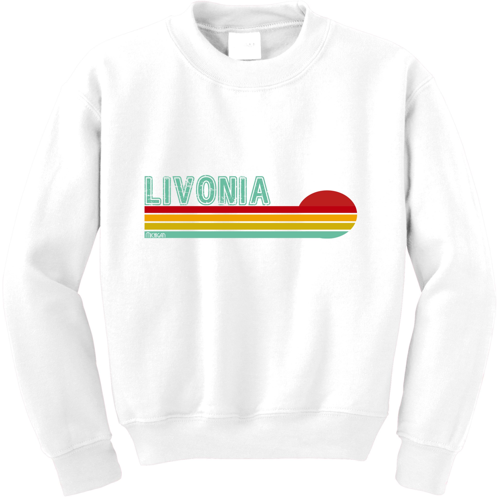 Livonia Michigan Retro Sunset Logo Kids Sweatshirt