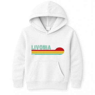 Livonia Michigan Retro Sunset Logo Kids Hoodie