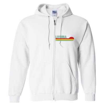 Livonia Michigan Retro Sunset Logo Full Zip Hoodie