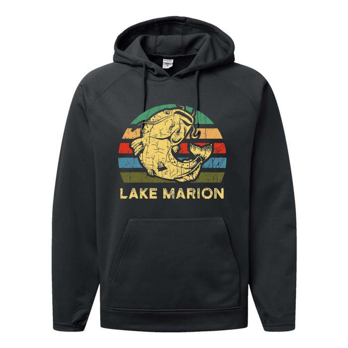 Lake Marion South Carolina Souvernir Gift Cool Catfish Performance Fleece Hoodie