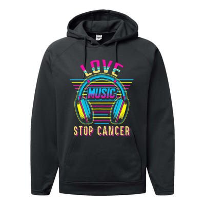 Love Music Stop Cancer Breast Cancer Awareness Mom Performance Fleece Hoodie