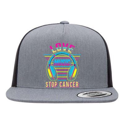 Love Music Stop Cancer Breast Cancer Awareness Mom Flat Bill Trucker Hat