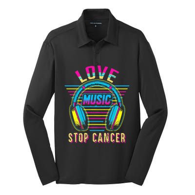 Love Music Stop Cancer Breast Cancer Awareness Mom Silk Touch Performance Long Sleeve Polo