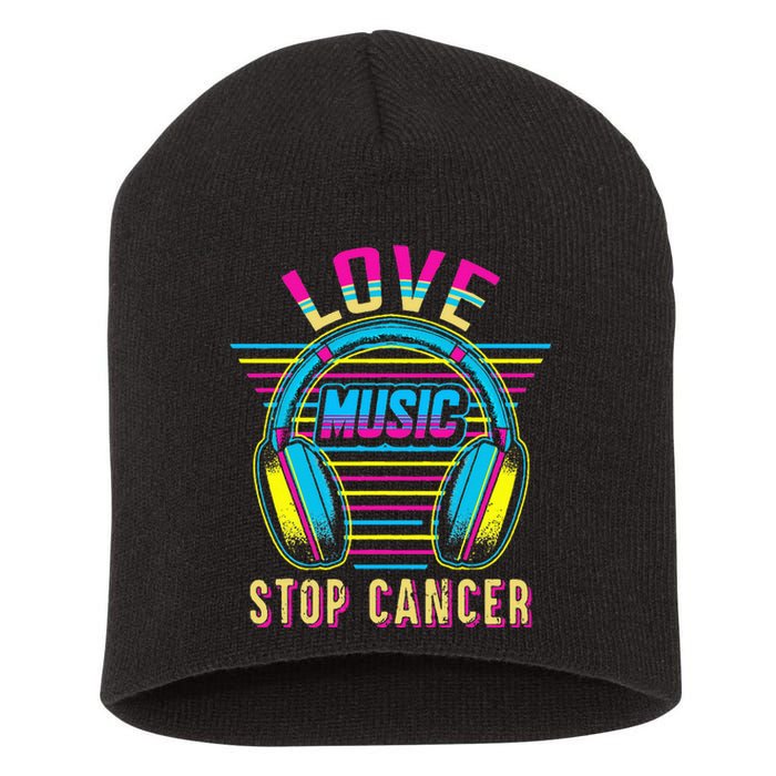 Love Music Stop Cancer Breast Cancer Awareness Mom Short Acrylic Beanie