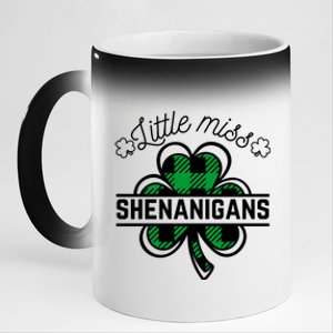 Little Miss Shenanigans Patrick's Day Leopard Shamrock Irish Funny Gift 11oz Black Color Changing Mug