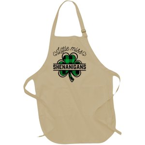 Little Miss Shenanigans Patrick's Day Leopard Shamrock Irish Funny Gift Full-Length Apron With Pockets