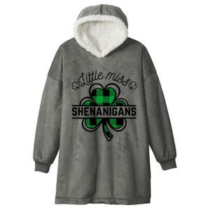 Little Miss Shenanigans Patrick's Day Leopard Shamrock Irish Funny Gift Hooded Wearable Blanket