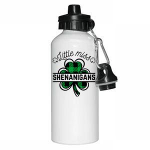 Little Miss Shenanigans Patrick's Day Leopard Shamrock Irish Funny Gift Aluminum Water Bottle