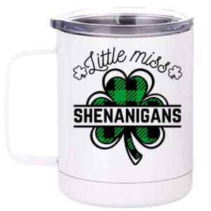 Little Miss Shenanigans Patrick's Day Leopard Shamrock Irish Funny Gift 12 oz Stainless Steel Tumbler Cup