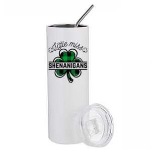 Little Miss Shenanigans Patrick's Day Leopard Shamrock Irish Funny Gift Stainless Steel Tumbler