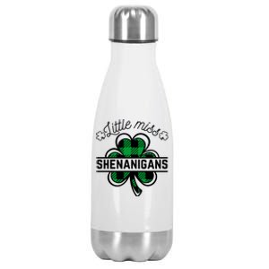 Little Miss Shenanigans Patrick's Day Leopard Shamrock Irish Funny Gift Stainless Steel Insulated Water Bottle