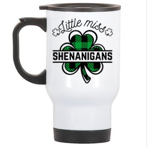 Little Miss Shenanigans Patrick's Day Leopard Shamrock Irish Funny Gift Stainless Steel Travel Mug