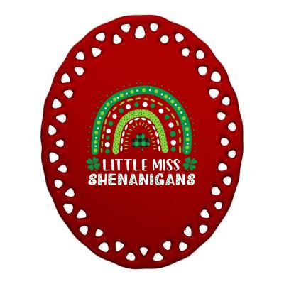 Little Miss Shenanigans Rainbow Plaid St Patrick's Day Gift Ceramic Oval Ornament