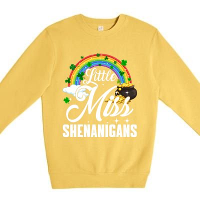 Little Miss Shenanigans Rainbow St Patricks Day Meaningful Gift Premium Crewneck Sweatshirt