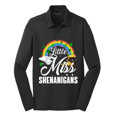 Little Miss Shenanigans Rainbow St Patricks Day Meaningful Gift Silk Touch Performance Long Sleeve Polo