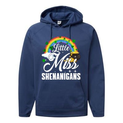 Little Miss Shenanigans Rainbow St Patricks Day Meaningful Gift Performance Fleece Hoodie