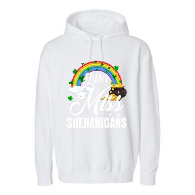 Little Miss Shenanigans Rainbow St Patricks Day Meaningful Gift Garment-Dyed Fleece Hoodie