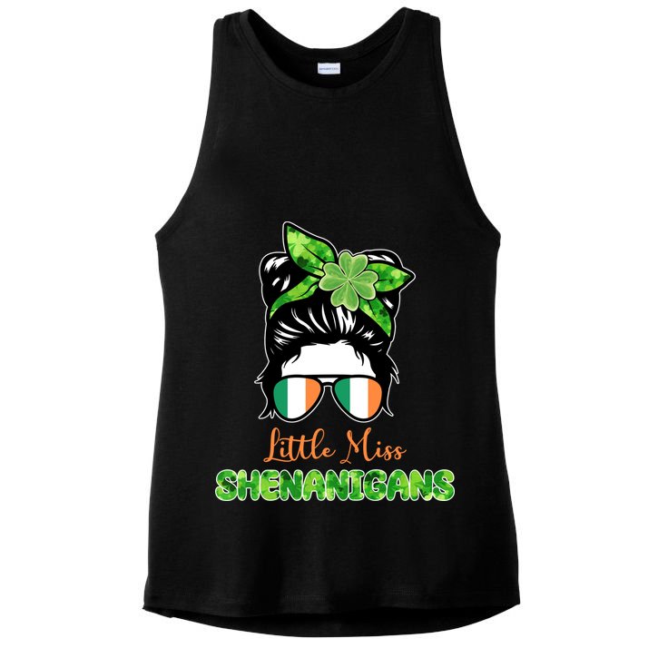 Little Miss Shenanigans Hair Bun St Patrick's Day Ladies PosiCharge Tri-Blend Wicking Tank