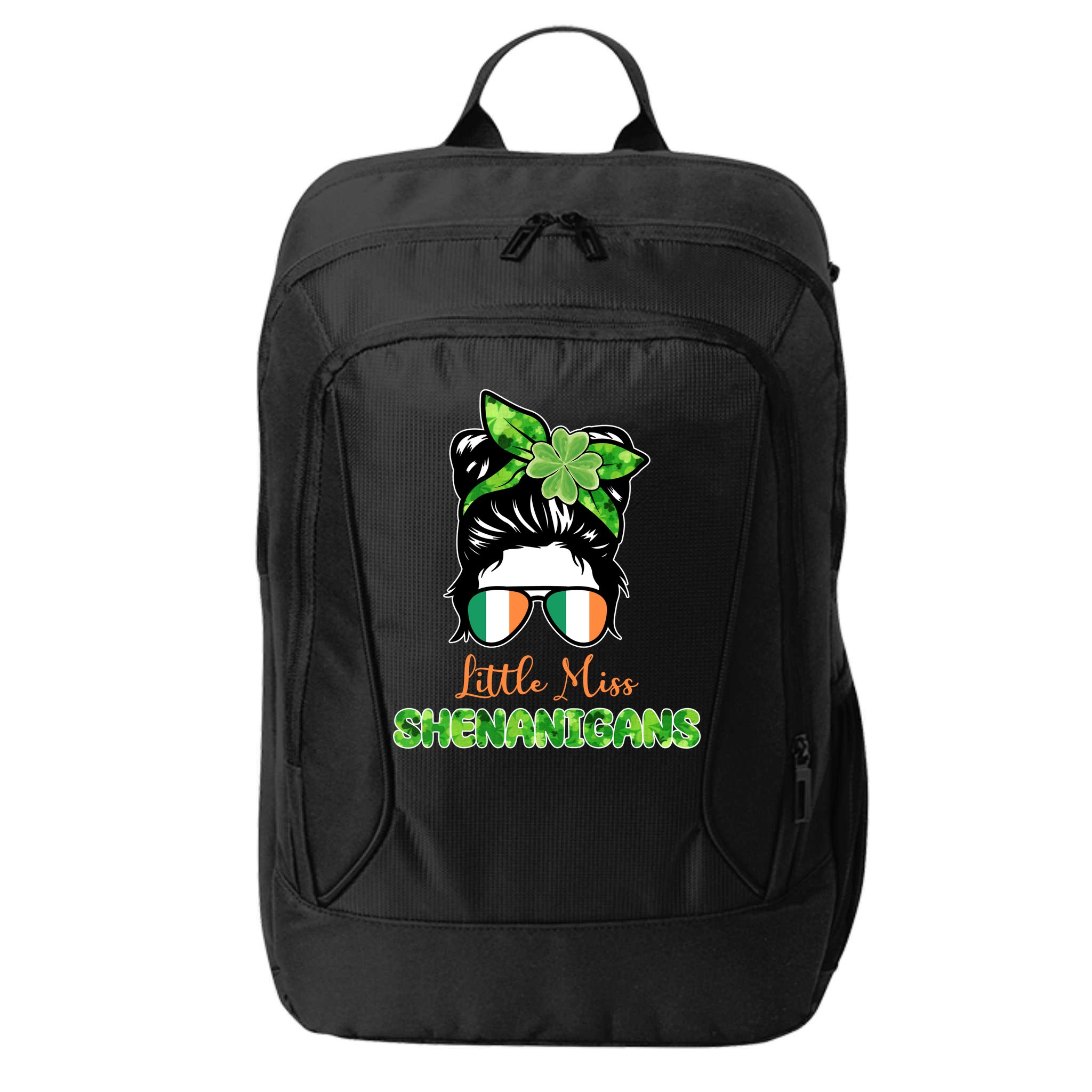 Little Miss Shenanigans Hair Bun St Patrick's Day City Backpack