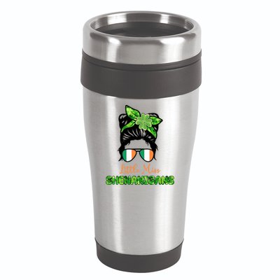 Little Miss Shenanigans Hair Bun St Patrick's Day 16oz Travel Tumbler