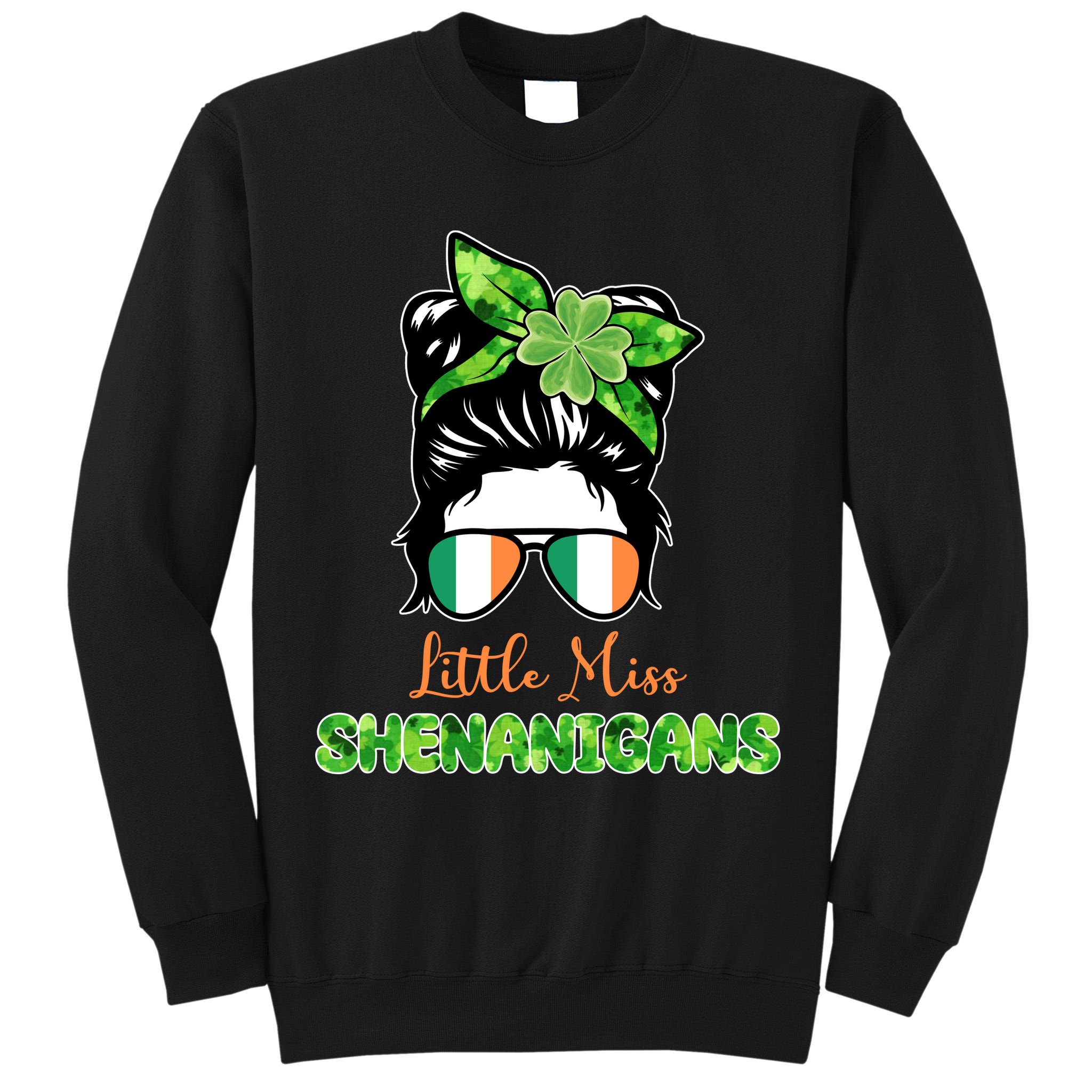 Little Miss Shenanigans Hair Bun St Patrick's Day Tall Sweatshirt