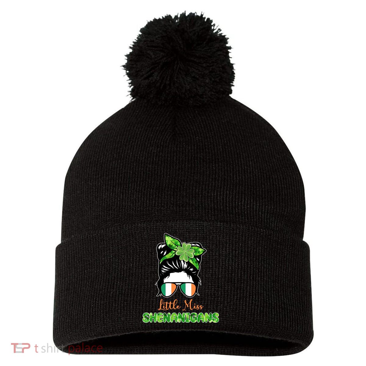 Little Miss Shenanigans Hair Bun St Patrick's Day Pom Pom 12in Knit Beanie