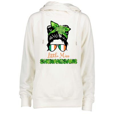 Little Miss Shenanigans Hair Bun St Patrick's Day Womens Funnel Neck Pullover Hood