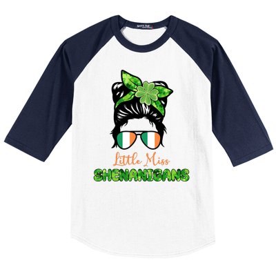 Little Miss Shenanigans Hair Bun St Patrick's Day Baseball Sleeve Shirt