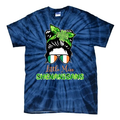 Little Miss Shenanigans Hair Bun St Patrick's Day Tie-Dye T-Shirt