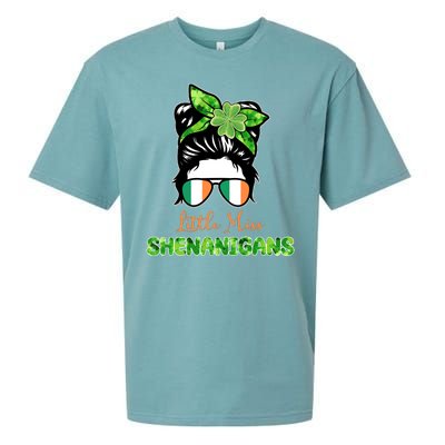 Little Miss Shenanigans Hair Bun St Patrick's Day Sueded Cloud Jersey T-Shirt