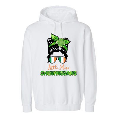 Little Miss Shenanigans Hair Bun St Patrick's Day Garment-Dyed Fleece Hoodie