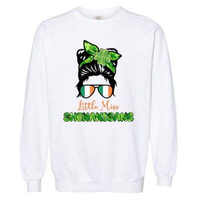 Little Miss Shenanigans Hair Bun St Patrick's Day Garment-Dyed Sweatshirt