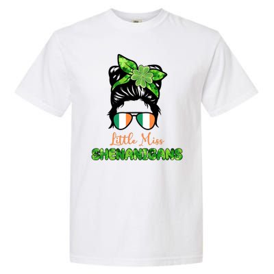 Little Miss Shenanigans Hair Bun St Patrick's Day Garment-Dyed Heavyweight T-Shirt