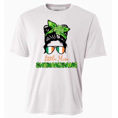 Little Miss Shenanigans Hair Bun St Patrick's Day Cooling Performance Crew T-Shirt