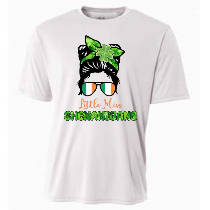 Little Miss Shenanigans Hair Bun St Patrick's Day Cooling Performance Crew T-Shirt