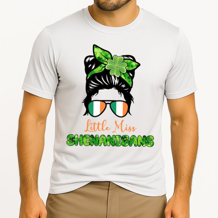 Little Miss Shenanigans Hair Bun St Patrick's Day Cooling Performance Crew T-Shirt