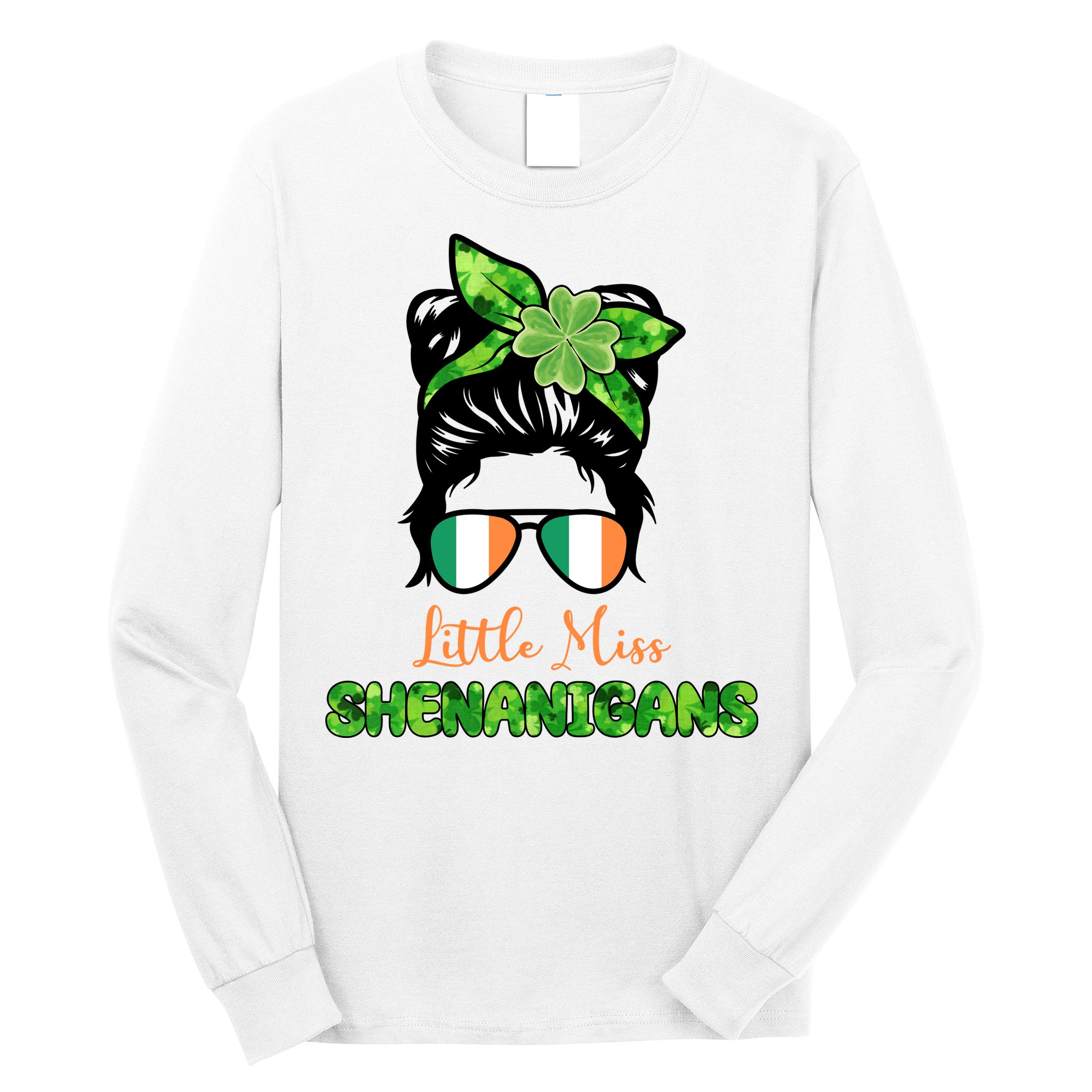Little Miss Shenanigans Hair Bun St Patrick's Day Long Sleeve Shirt