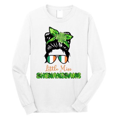 Little Miss Shenanigans Hair Bun St Patrick's Day Long Sleeve Shirt