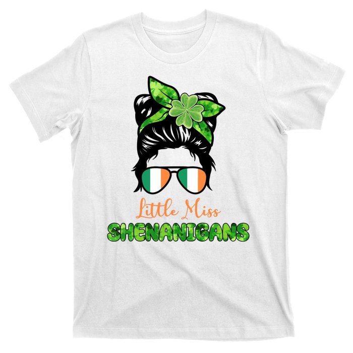 Little Miss Shenanigans Hair Bun St Patrick's Day T-Shirt