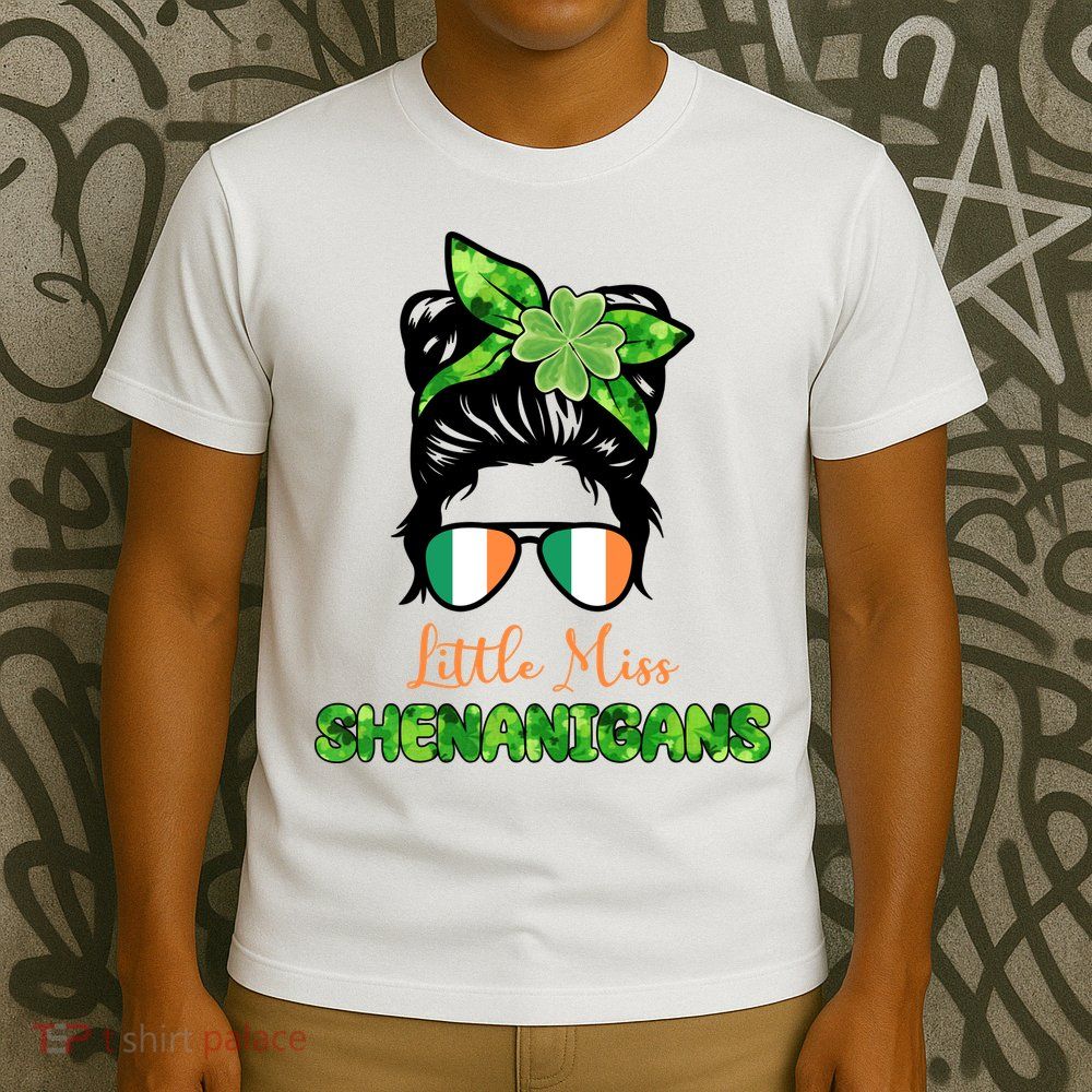 Little Miss Shenanigans Hair Bun St Patrick's Day T-Shirt