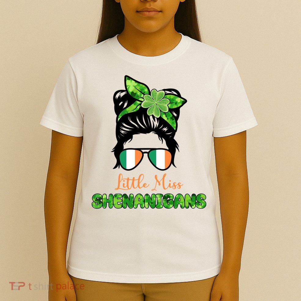 Little Miss Shenanigans Hair Bun St Patrick's Day T-Shirt