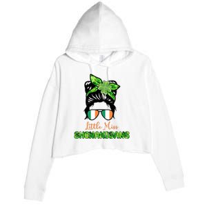 Little Miss Shenanigans Hair Bun St Patrick's Day Crop Fleece Hoodie