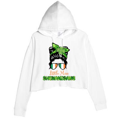 Little Miss Shenanigans Hair Bun St Patrick's Day Crop Fleece Hoodie