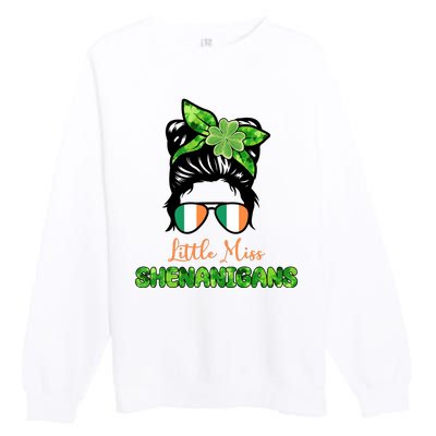 Little Miss Shenanigans Hair Bun St Patrick's Day Premium Crewneck Sweatshirt