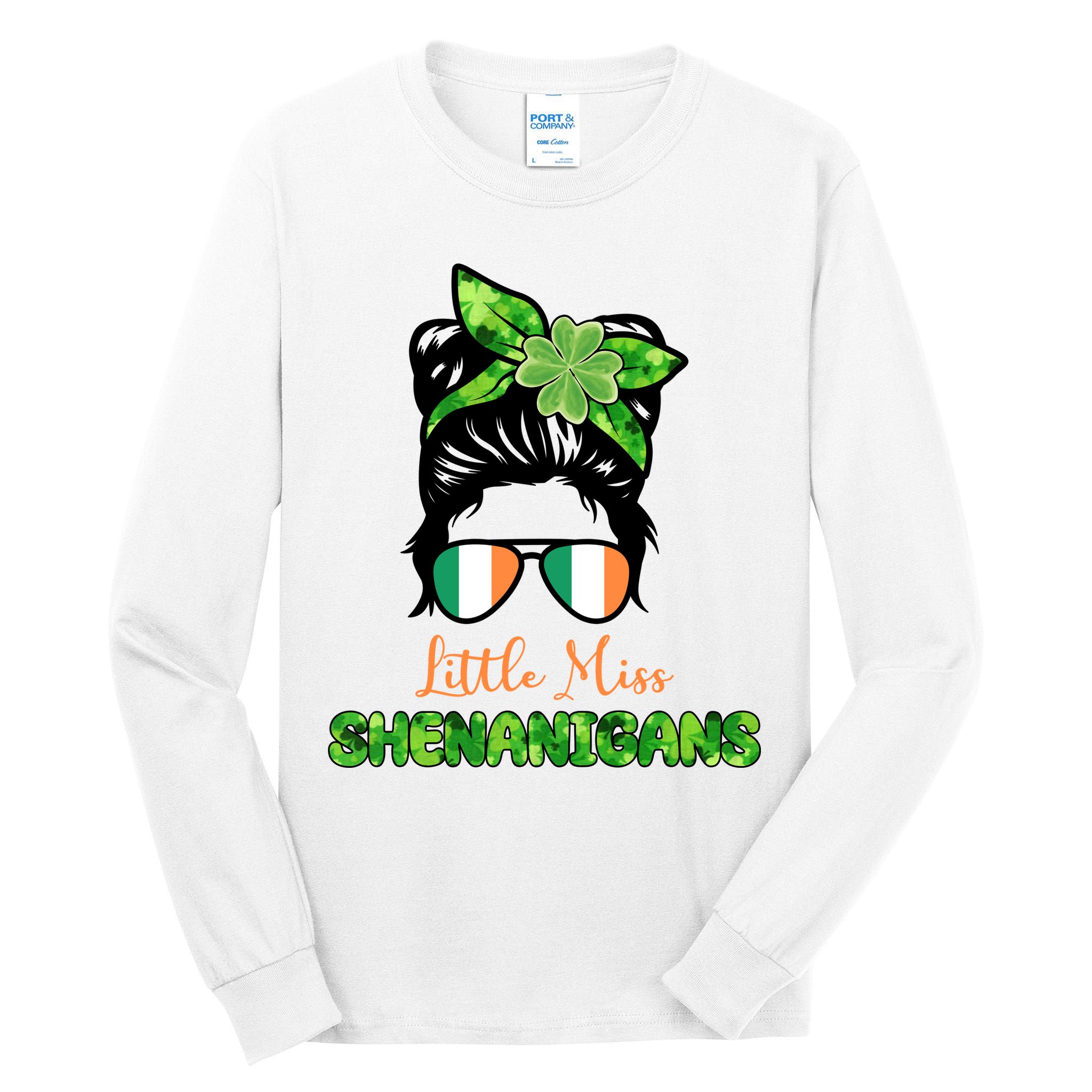 Little Miss Shenanigans Hair Bun St Patrick's Day Tall Long Sleeve T-Shirt