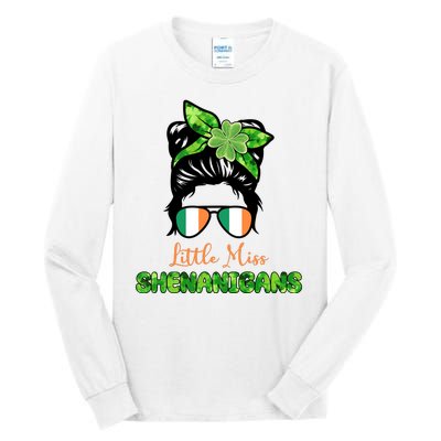 Little Miss Shenanigans Hair Bun St Patrick's Day Tall Long Sleeve T-Shirt