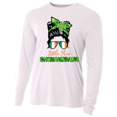 Little Miss Shenanigans Hair Bun St Patrick's Day Cooling Performance Long Sleeve Crew