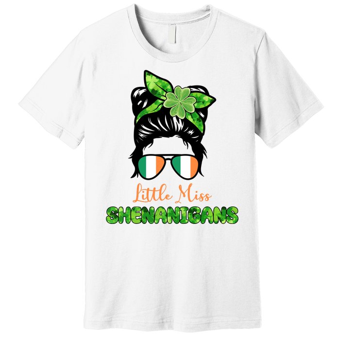 Little Miss Shenanigans Hair Bun St Patrick's Day Premium T-Shirt